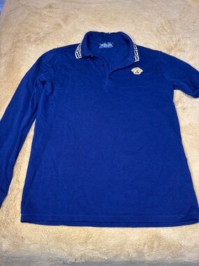 Teen Boys Versace Navy Polo with Gold Medusa Embroidery
